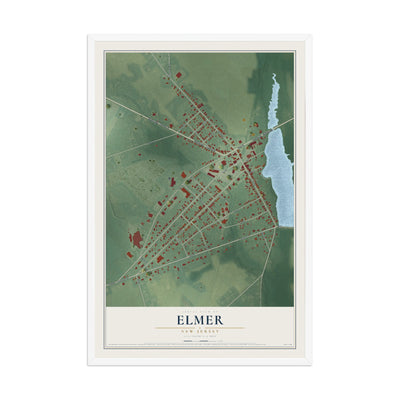 Elmer, New Jersey map print, 12" x 18" W/ White Ayous Wood Frame mockup