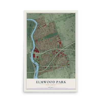 Elmwood Park, New Jersey map print, 12" x 18" Archival Matte Print mockup