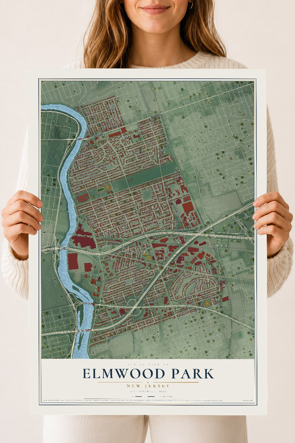 Elmwood Park, New Jersey map print, 18" x 24" Archival Matte Print mockup