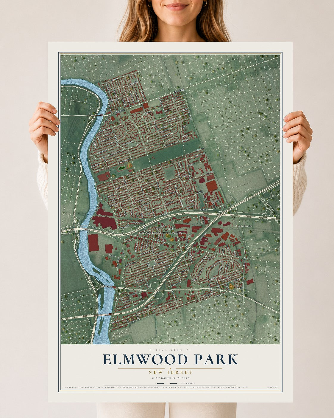 Elmwood Park, New Jersey map print, 24" x 36" Archival Matte Print mockup