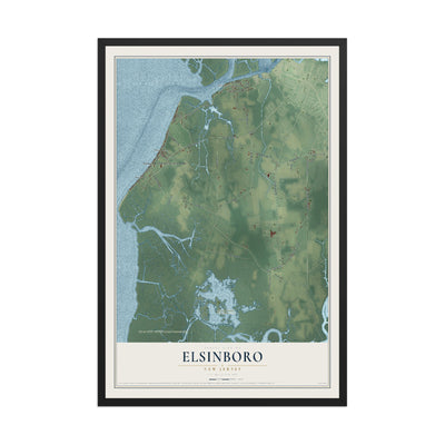 Elsinboro, New Jersey map print, 12" x 18" W/ Black Ayous Wood Frame mockup