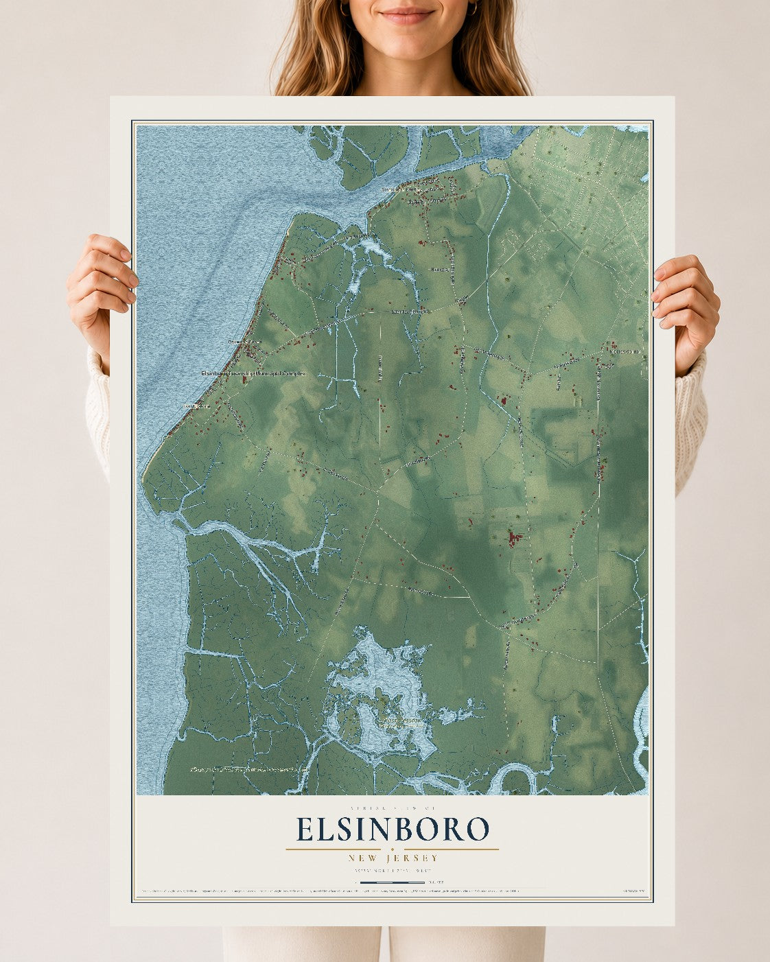 Elsinboro, New Jersey map print, 24" x 36" Archival Matte Print mockup