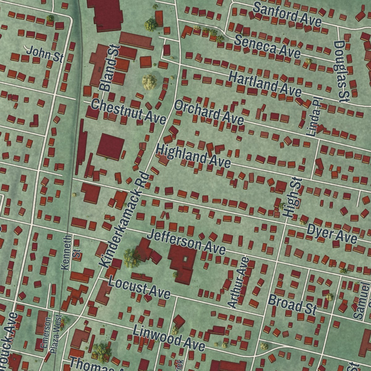 Close-up 1 of the Emerson, New Jersey map artwork