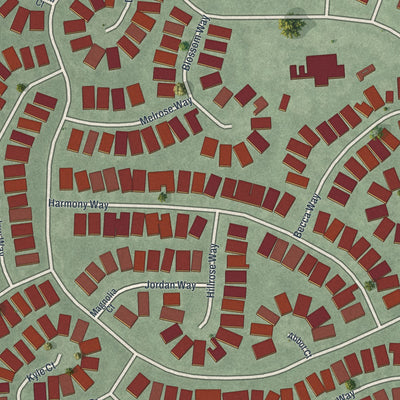 Close-up of the map of Encore at Monroe, New Jersey print showing street and building detail
