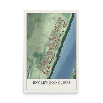 Englewood Cliffs, New Jersey map print, 12" x 18" Archival Matte Print mockup