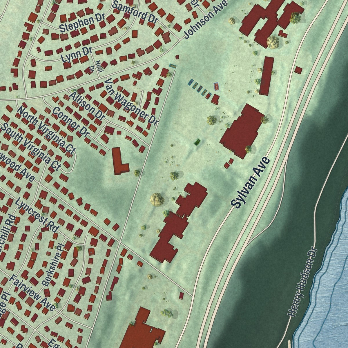 Close-up 2 of the Englewood Cliffs, New Jersey map artwork