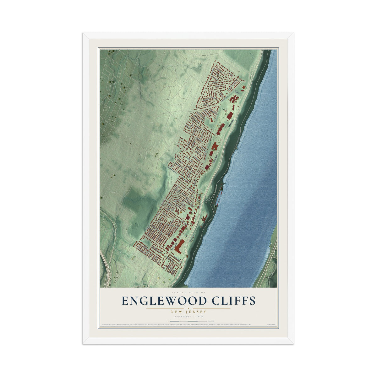 Englewood Cliffs, New Jersey map print, 12" x 18" W/ White Ayous Wood Frame mockup