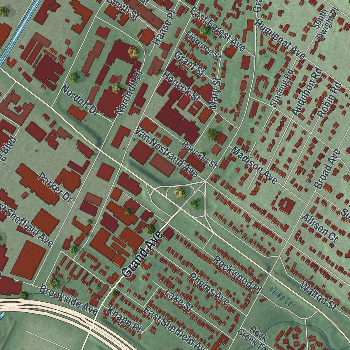 Close-up 2 of the Englewood, New Jersey map artwork