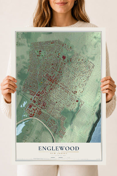 Englewood, New Jersey map print, 18" x 24" Archival Matte Print mockup