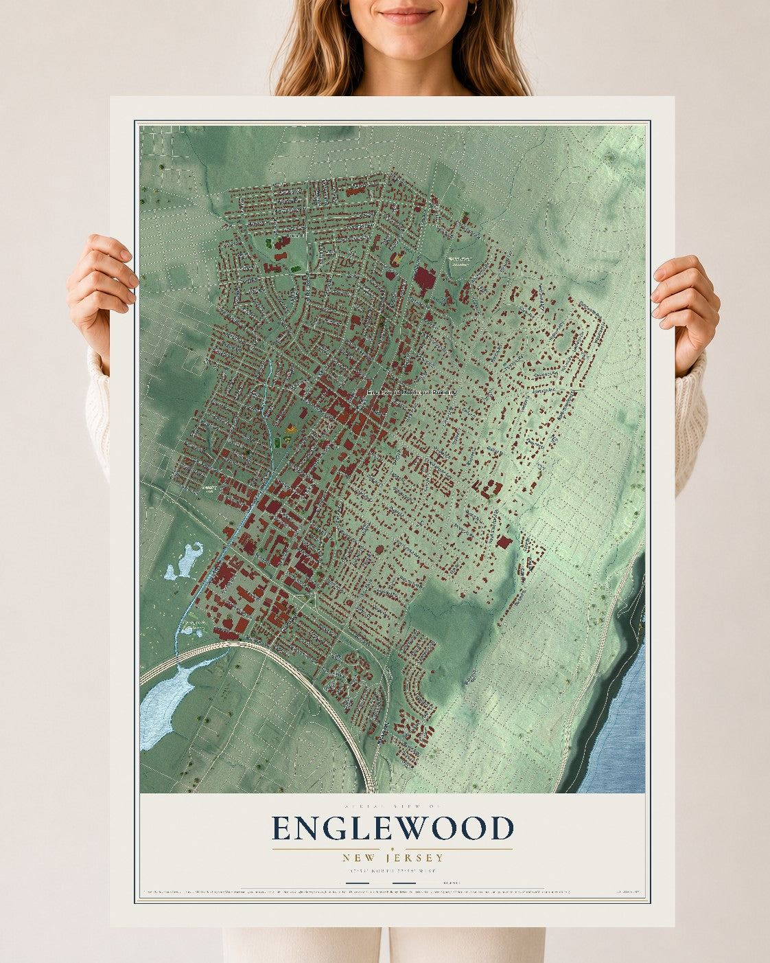 Englewood, New Jersey map print, 24" x 36" Archival Matte Print mockup