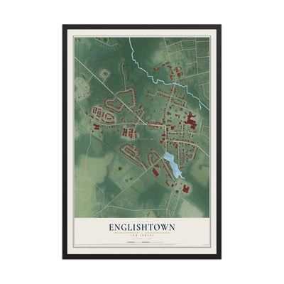 Englishtown, New Jersey map print, 12" x 18" W/ Black Ayous Wood Frame mockup