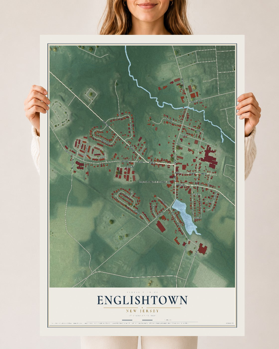 Englishtown, New Jersey map print, 24" x 36" Archival Matte Print mockup
