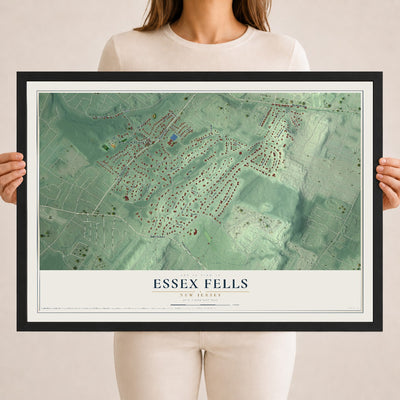 Essex Fells, New Jersey map print, 18" x 24" W/ Black Ayous Wood Frame mockup