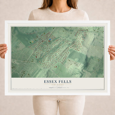 Essex Fells, New Jersey map print, 18" x 24" W/ White Ayous Wood Frame mockup