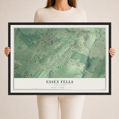 Essex Fells, New Jersey map print, 24" x 36" W/ Black Ayous Wood Frame mockup