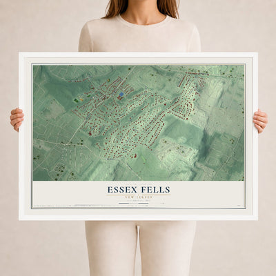 Essex Fells, New Jersey map print, 24" x 36" W/ White Ayous Wood Frame mockup