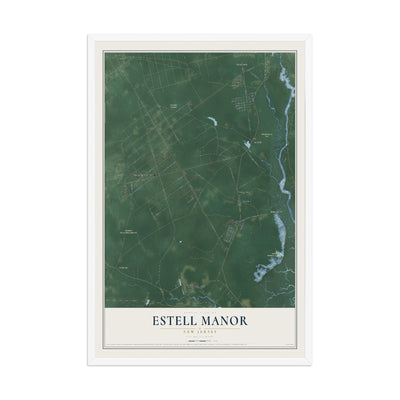 Estell Manor, New Jersey map print, 12" x 18" W/ White Ayous Wood Frame mockup