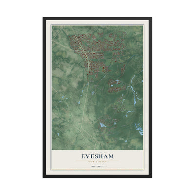 Evesham, New Jersey map print, 12" x 18" W/ Black Ayous Wood Frame mockup