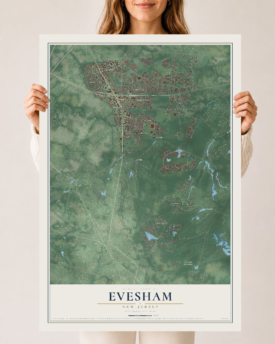 Evesham, New Jersey map print, 24" x 36" Archival Matte Print mockup