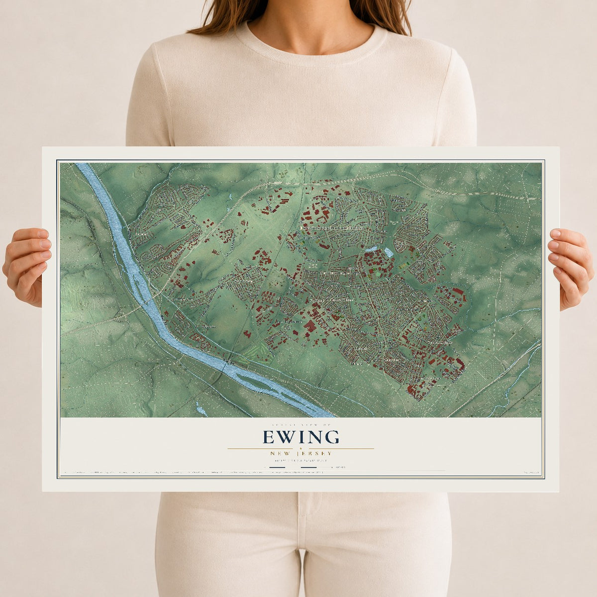 Ewing, New Jersey map print, 12" x 18" Archival Matte Print mockup