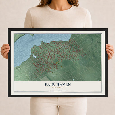 Fair Haven, New Jersey map print, 12" x 18" W/ Black Ayous Wood Frame mockup