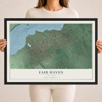 Fair Haven, New Jersey map print, 18" x 24" W/ Black Ayous Wood Frame mockup