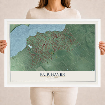 Fair Haven, New Jersey map print, 18" x 24" W/ White Ayous Wood Frame mockup
