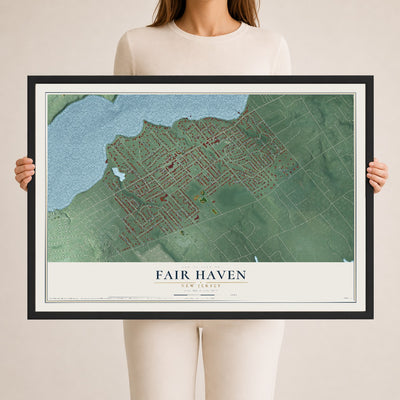 Fair Haven, New Jersey map print, 24" x 36" W/ Black Ayous Wood Frame mockup
