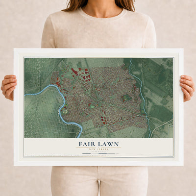 Fair Lawn, New Jersey map print, 12" x 18" W/ White Ayous Wood Frame mockup