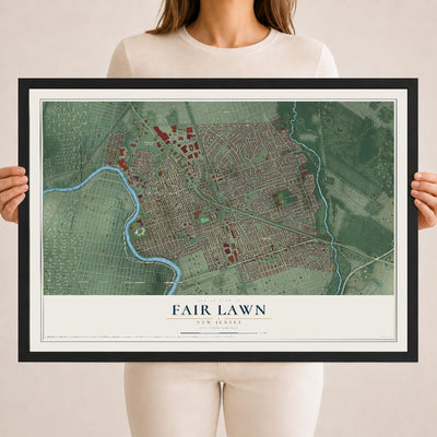 Fair Lawn, New Jersey map print, 18" x 24" W/ Black Ayous Wood Frame mockup