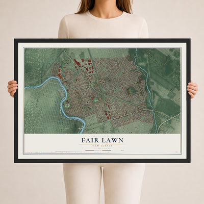 Fair Lawn, New Jersey map print, 24" x 36" W/ Black Ayous Wood Frame mockup
