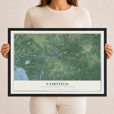 Fairfield, New Jersey map print, 12" x 18" W/ Black Ayous Wood Frame mockup