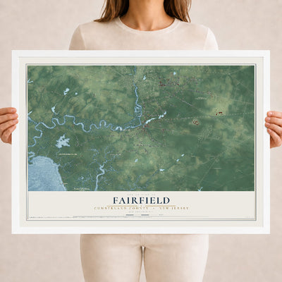 Fairfield, New Jersey map print, 18" x 24" W/ White Ayous Wood Frame mockup