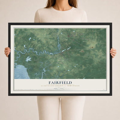 Fairfield, New Jersey map print, 24" x 36" W/ Black Ayous Wood Frame mockup