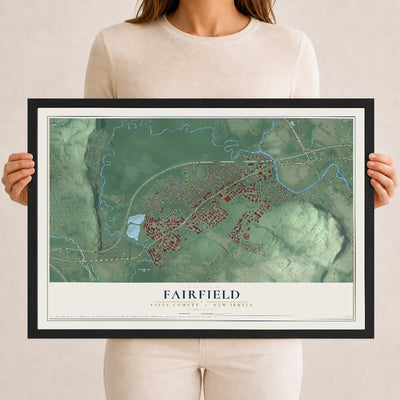 Fairfield, New Jersey map print, 12" x 18" W/ Black Ayous Wood Frame mockup