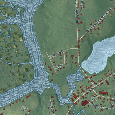 Close-up of the map of Fairton, New Jersey print showing street and building detail