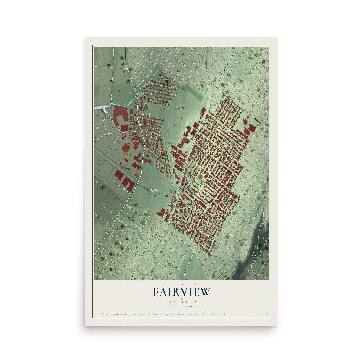 Fairview, New Jersey map print, 12" x 18" Archival Matte Print mockup