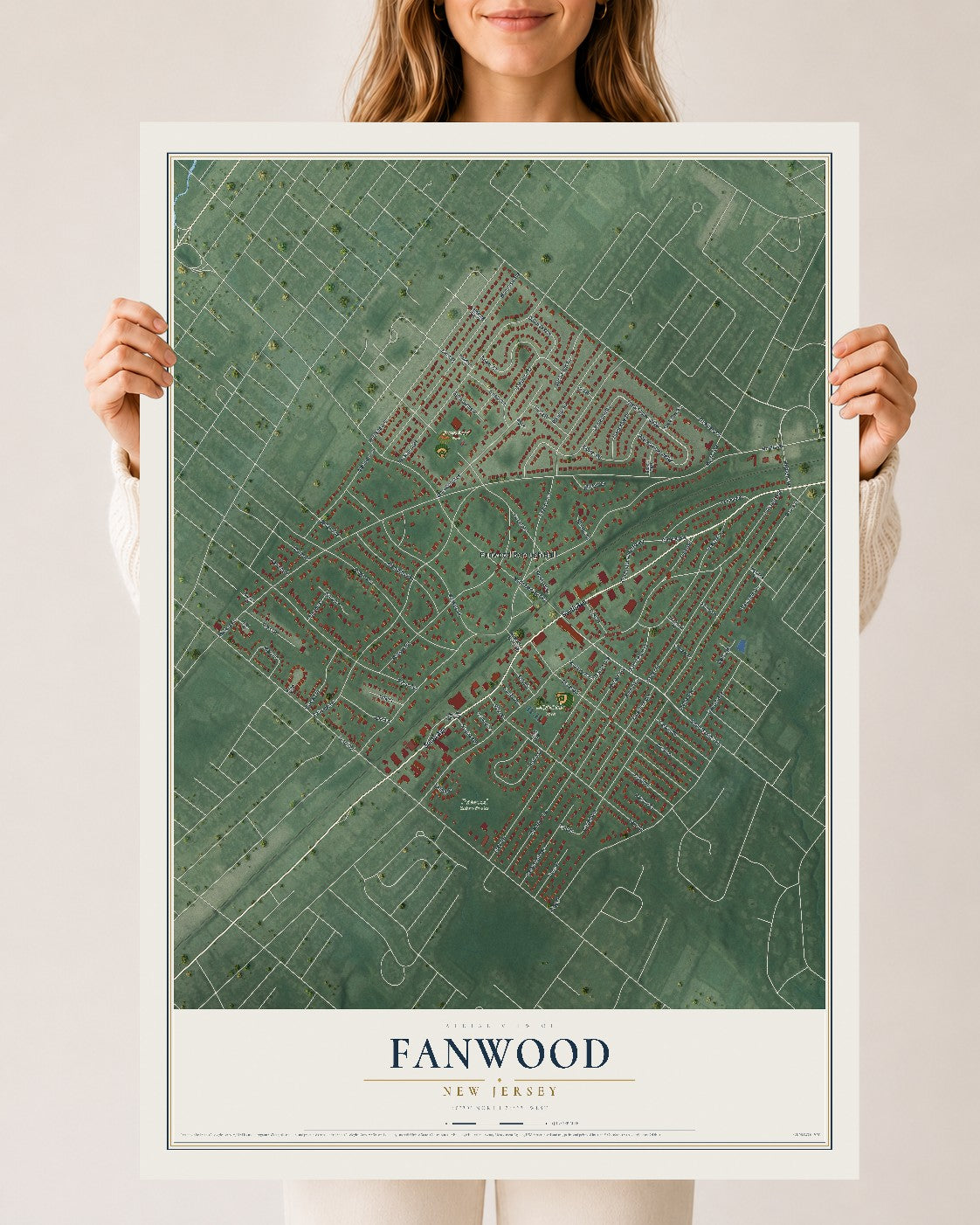 Fanwood, New Jersey map print, 24" x 36" Archival Matte Print mockup