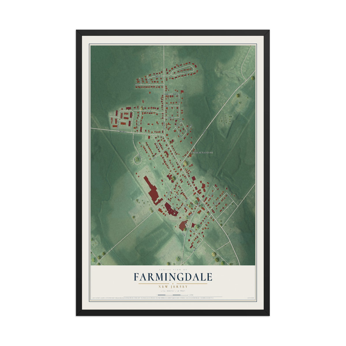 Farmingdale, New Jersey map print, 12" x 18" W/ Black Ayous Wood Frame mockup