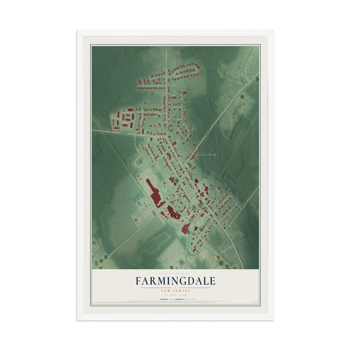 Farmingdale, New Jersey map print, 12" x 18" W/ White Ayous Wood Frame mockup
