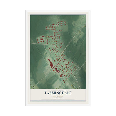 Farmingdale, New Jersey map print, 12" x 18" W/ White Ayous Wood Frame mockup