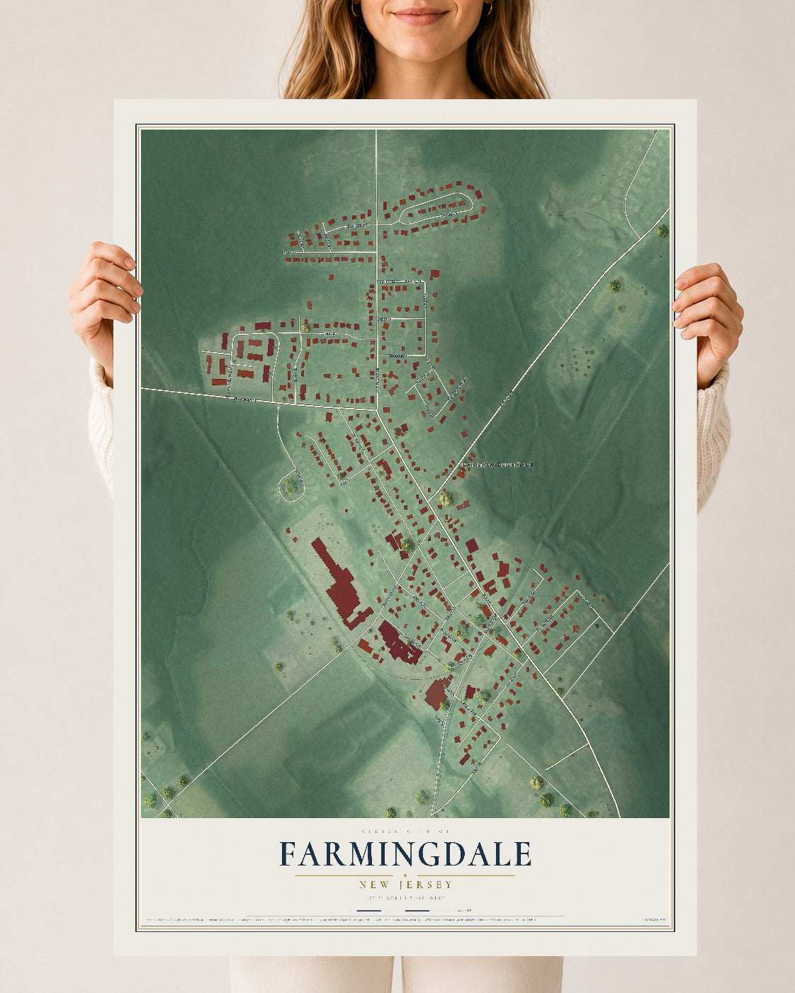 Farmingdale, New Jersey map print, 24" x 36" Archival Matte Print mockup