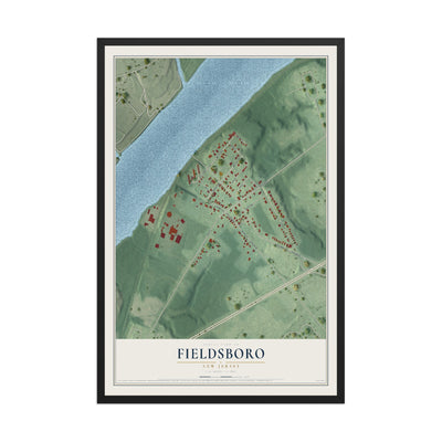 Fieldsboro, New Jersey map print, 12" x 18" W/ Black Ayous Wood Frame mockup