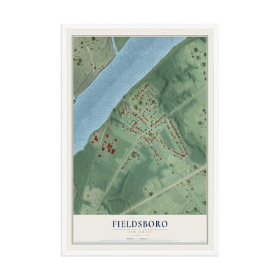 Fieldsboro, New Jersey map print, 12" x 18" W/ White Ayous Wood Frame mockup