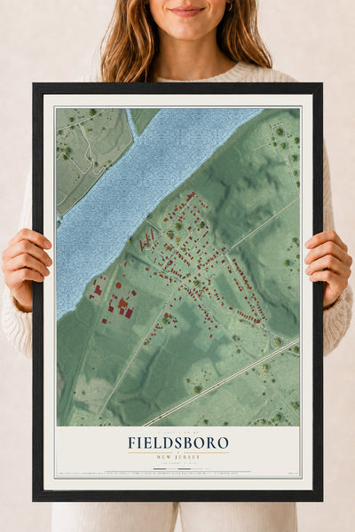 Fieldsboro, New Jersey map print, 18" x 24" W/ Black Ayous Wood Frame mockup
