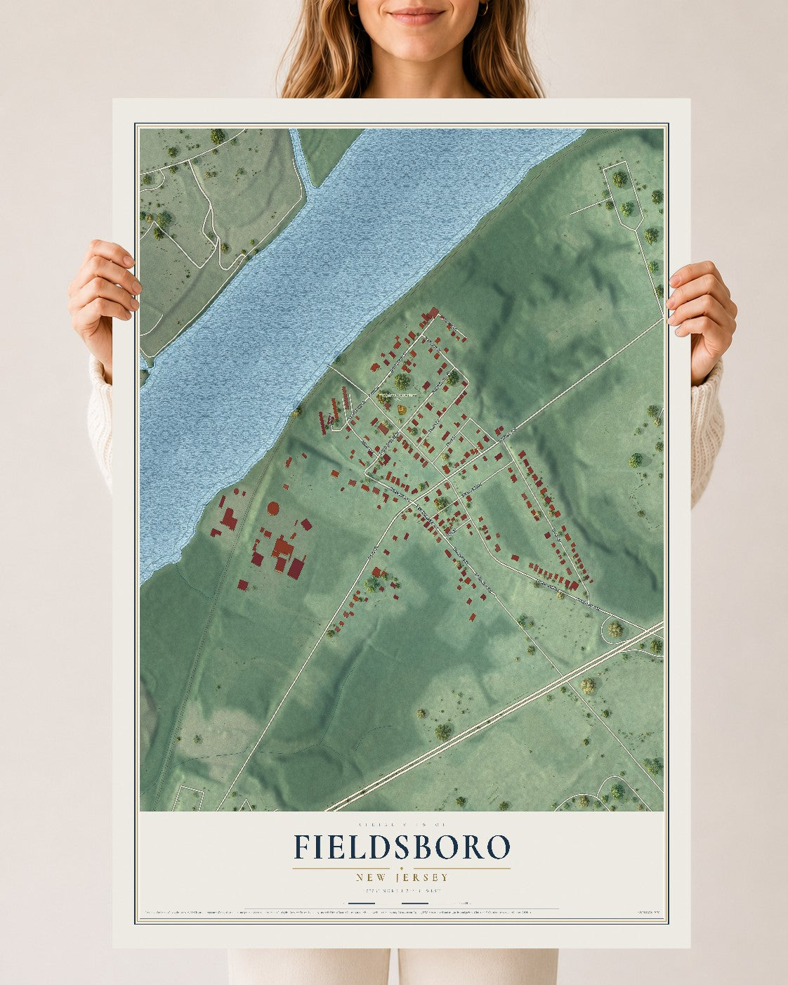 Fieldsboro, New Jersey map print, 24" x 36" Archival Matte Print mockup