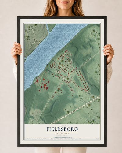 Fieldsboro, New Jersey map print, 24" x 36" W/ Black Ayous Wood Frame mockup