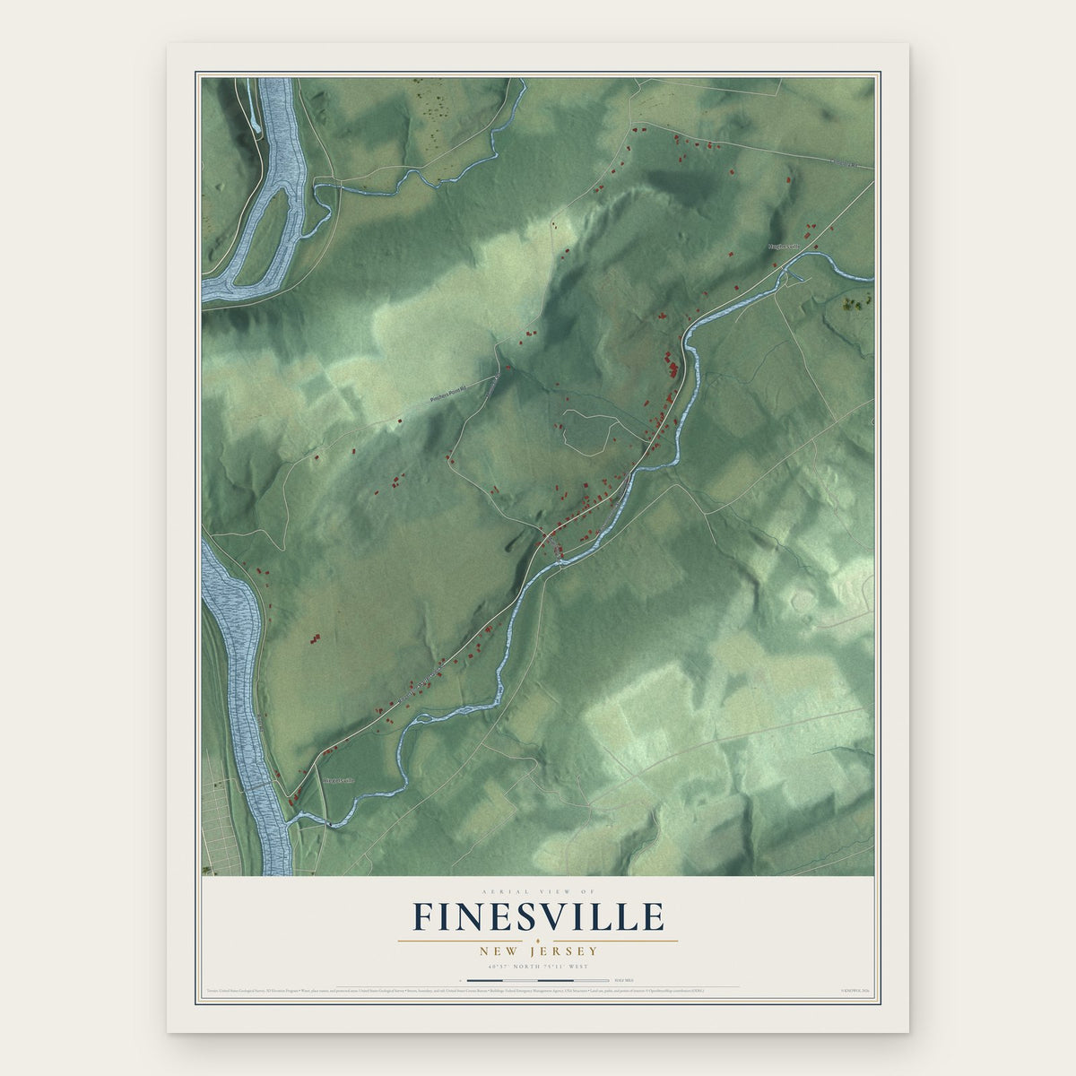 Finesville, New Jersey map print, the full design