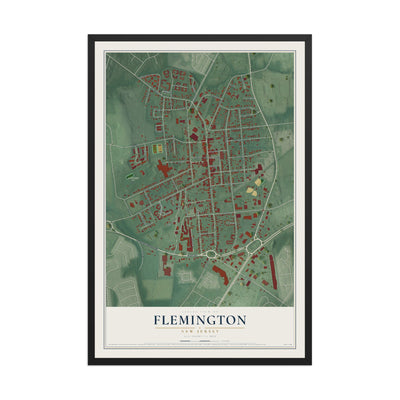 Flemington, New Jersey map print, 12" x 18" W/ Black Ayous Wood Frame mockup