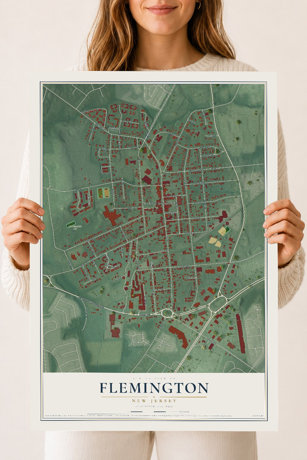 Flemington, New Jersey map print, 18" x 24" Archival Matte Print mockup